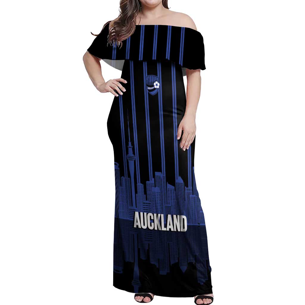 New Zealand Auckland Football Custom Off Shoulder Maxi Dress Go City of Sails Est 2025 LT14 Women Black - Polynesian Pride