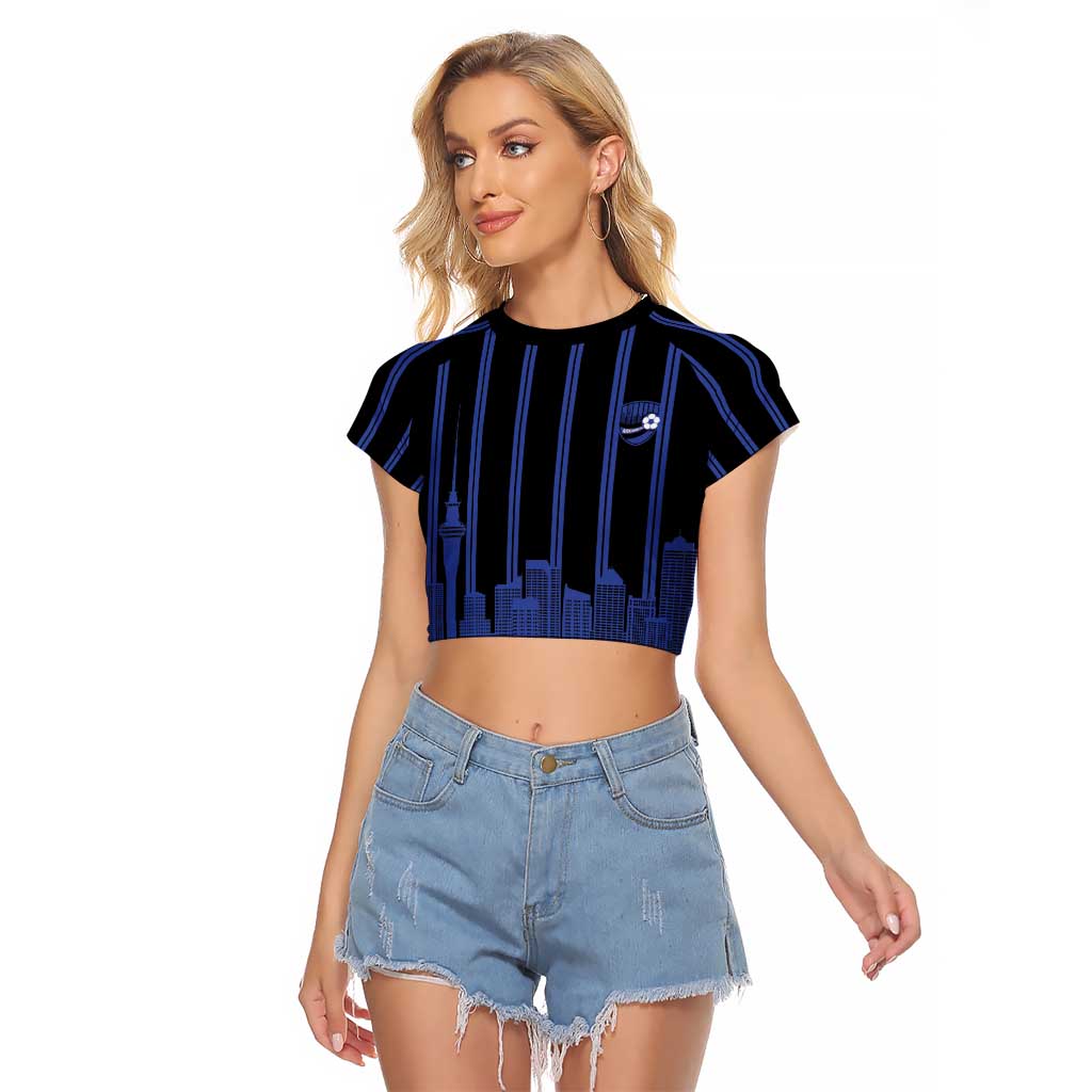 New Zealand Auckland Football Custom Raglan Cropped T Shirt Go City of Sails Est 2025 LT14 Female Black - Polynesian Pride