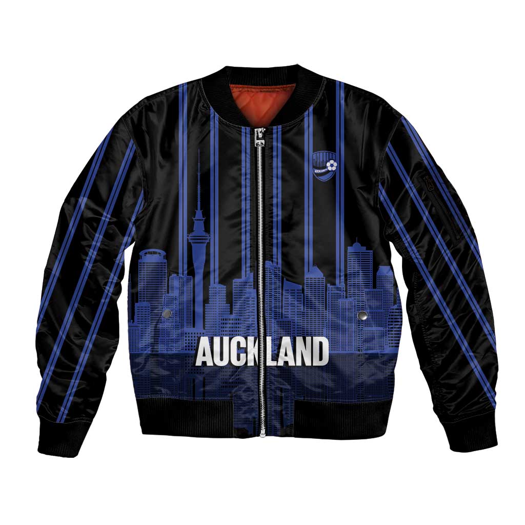 New Zealand Auckland Football Custom Sleeve Zip Bomber Jacket Go City of Sails Est 2025 LT14 Unisex Black - Polynesian Pride