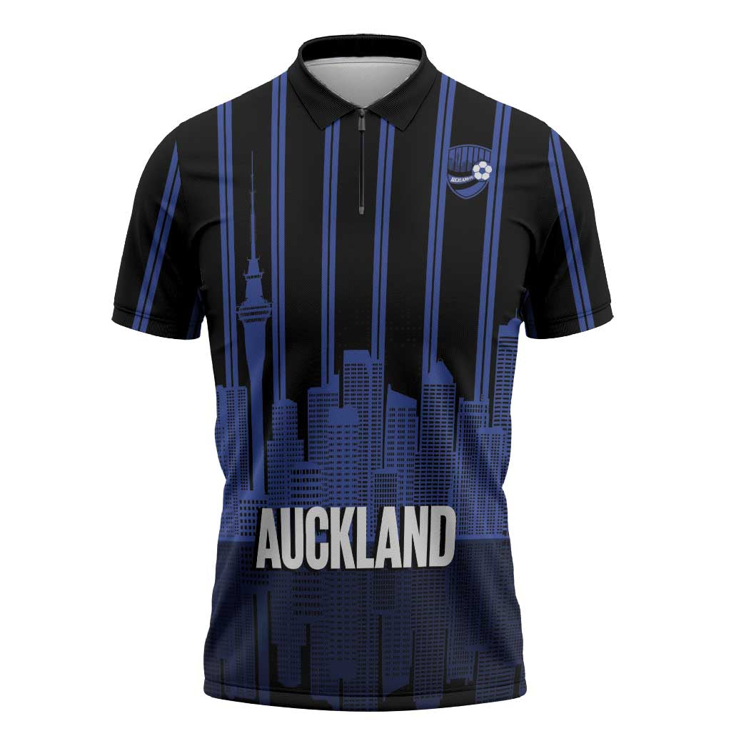 New Zealand Auckland Football Custom Zipper Polo Shirt Go City of Sails Est 2025 LT14 Black - Polynesian Pride