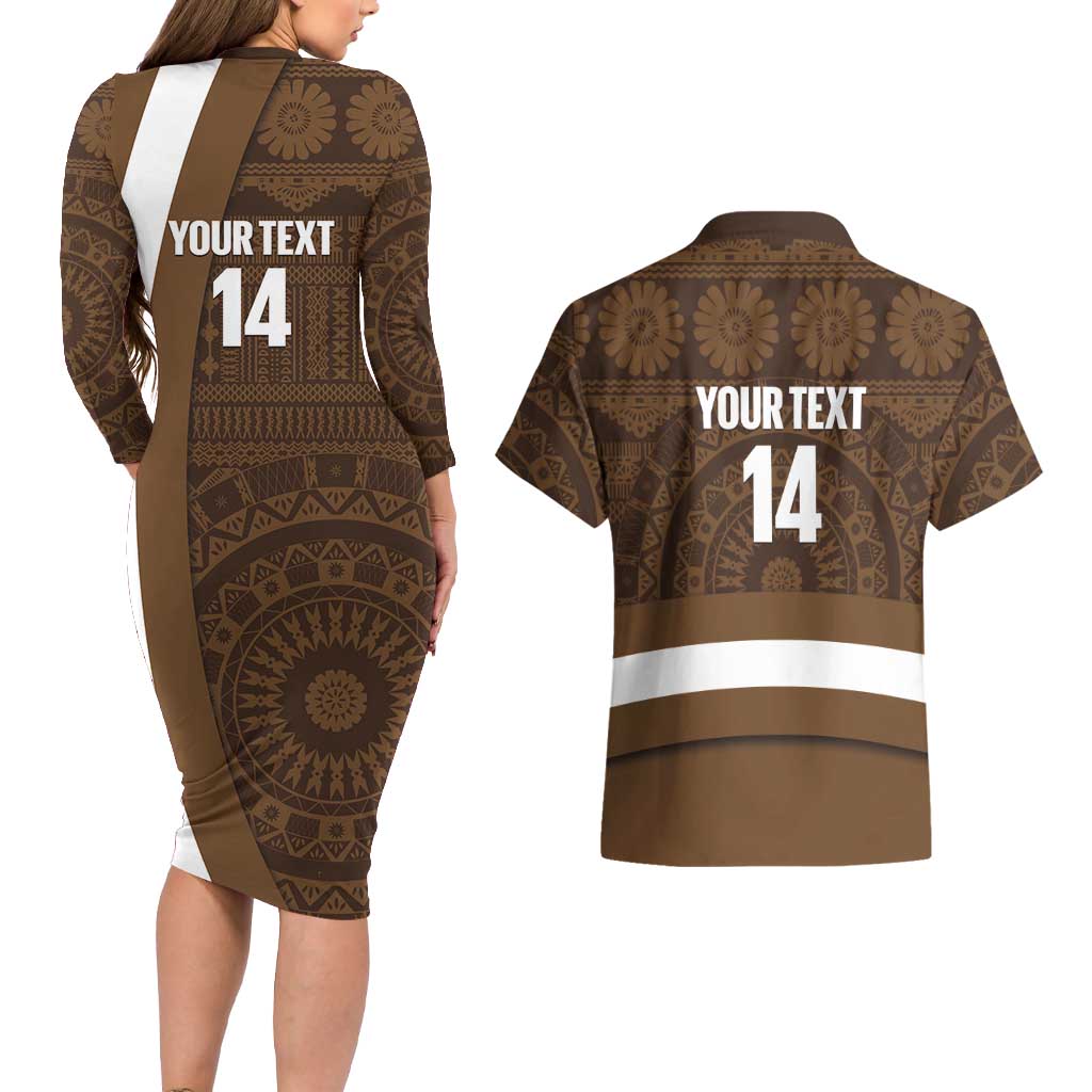 Bula Fiji Football Custom Couples Matching Long Sleeve Bodycon Dress and Hawaiian Shirt One Vanua One Team Tapa Pattern LT14 - Polynesian Pride