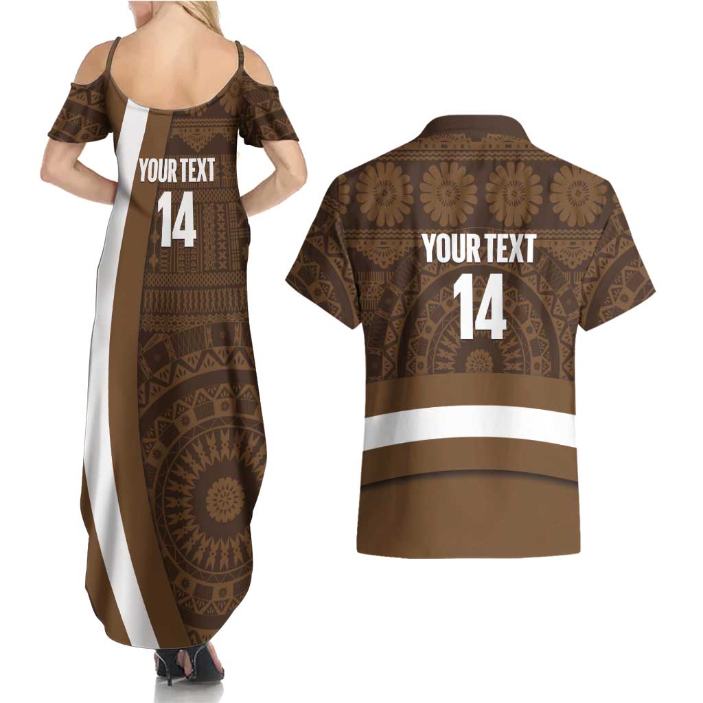 Bula Fiji Football Custom Couples Matching Summer Maxi Dress and Hawaiian Shirt One Vanua One Team Tapa Pattern