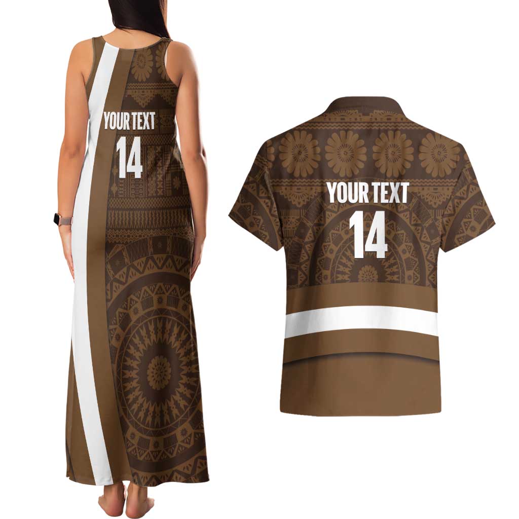 Bula Fiji Football Custom Couples Matching Tank Maxi Dress and Hawaiian Shirt One Vanua One Team Tapa Pattern