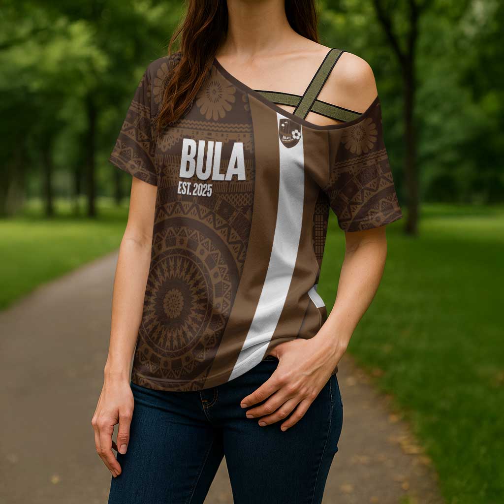 Bula Fiji Football Custom Cross Shoulder Shirt One Vanua One Team Tapa Pattern