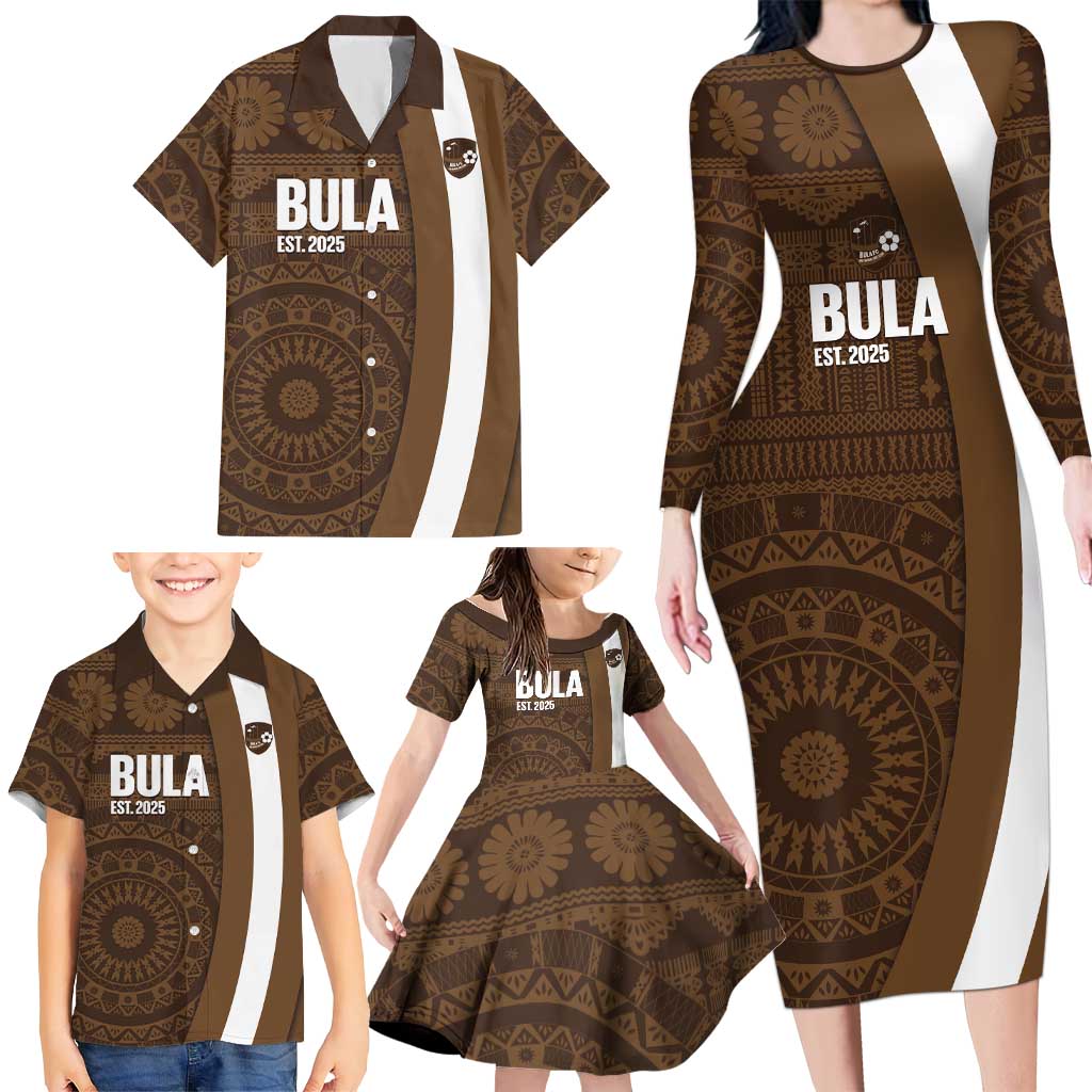 Bula Fiji Football Custom Family Matching Long Sleeve Bodycon Dress and Hawaiian Shirt One Vanua One Team Tapa Pattern LT14 - Polynesian Pride