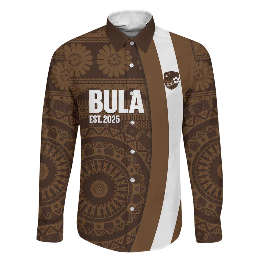 Bula Fiji Football Custom Family Matching Long Sleeve Bodycon Dress and Hawaiian Shirt One Vanua One Team Tapa Pattern LT14 Dad's Shirt - Long Sleeve Brown - Polynesian Pride