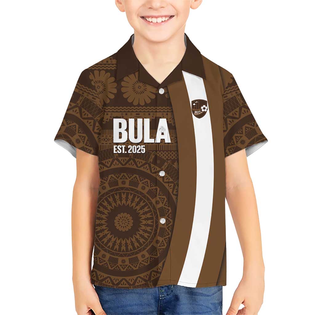 Bula Fiji Football Custom Family Matching Long Sleeve Bodycon Dress and Hawaiian Shirt One Vanua One Team Tapa Pattern LT14 Son's Shirt Brown - Polynesian Pride