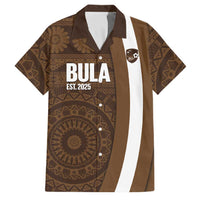 Bula Fiji Football Custom Family Matching Mermaid Dress and Hawaiian Shirt One Vanua One Team Tapa Pattern LT14 Dad's Shirt - Short Sleeve Brown - Polynesian Pride