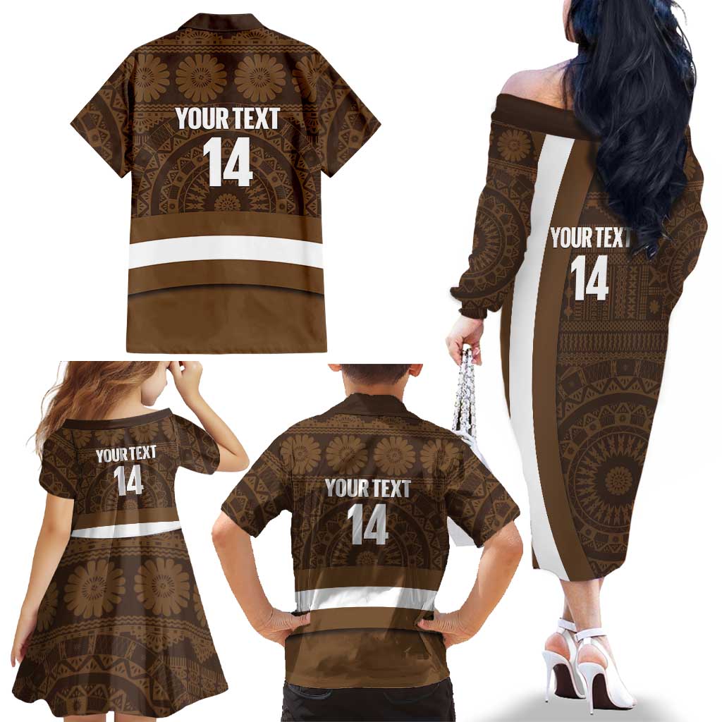 Bula Fiji Football Custom Family Matching Off The Shoulder Long Sleeve Dress and Hawaiian Shirt One Vanua One Team Tapa Pattern LT14 - Polynesian Pride