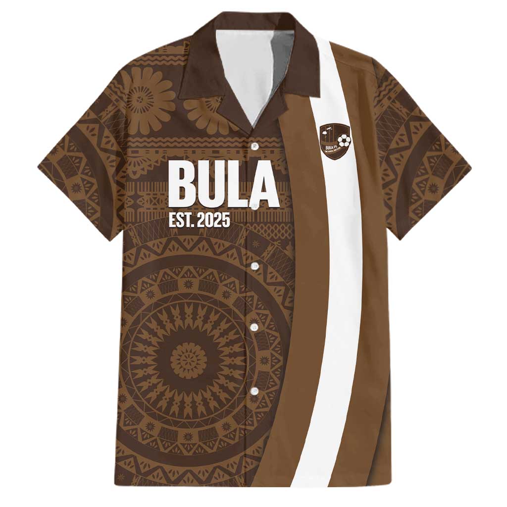 Bula Fiji Football Custom Family Matching Off Shoulder Maxi Dress and Hawaiian Shirt One Vanua One Team Tapa Pattern LT14 Dad's Shirt - Short Sleeve Brown - Polynesian Pride