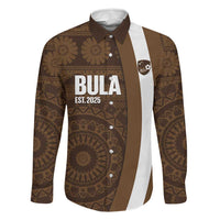 Bula Fiji Football Custom Family Matching Off Shoulder Maxi Dress and Hawaiian Shirt One Vanua One Team Tapa Pattern LT14 Dad's Shirt - Long Sleeve Brown - Polynesian Pride