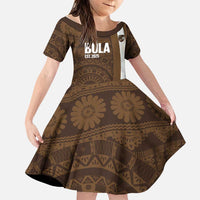 Bula Fiji Football Custom Family Matching Tank Maxi Dress and Hawaiian Shirt One Vanua One Team Tapa Pattern LT14 Daughter's Dress Brown - Polynesian Pride