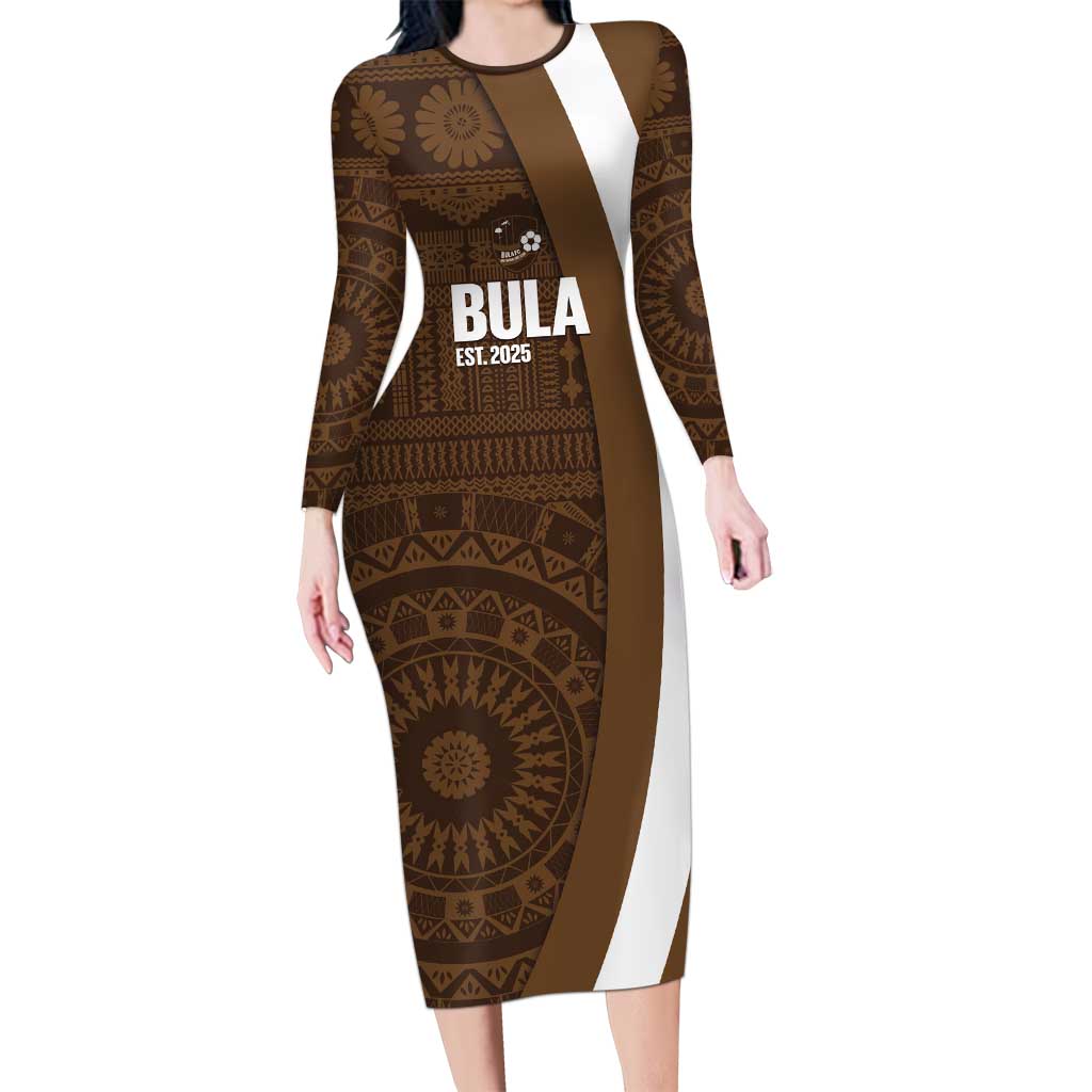 Bula Fiji Football Custom Long Sleeve Bodycon Dress One Vanua One Team Tapa Pattern