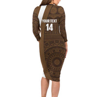 Bula Fiji Football Custom Long Sleeve Bodycon Dress One Vanua One Team Tapa Pattern