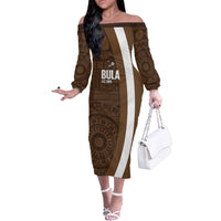 Bula Fiji Football Custom Off The Shoulder Long Sleeve Dress One Vanua One Team Tapa Pattern