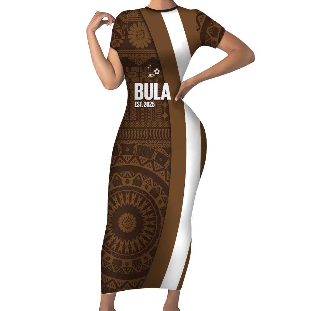 Bula Fiji Football Custom Short Sleeve Bodycon Dress One Vanua One Team Tapa Pattern