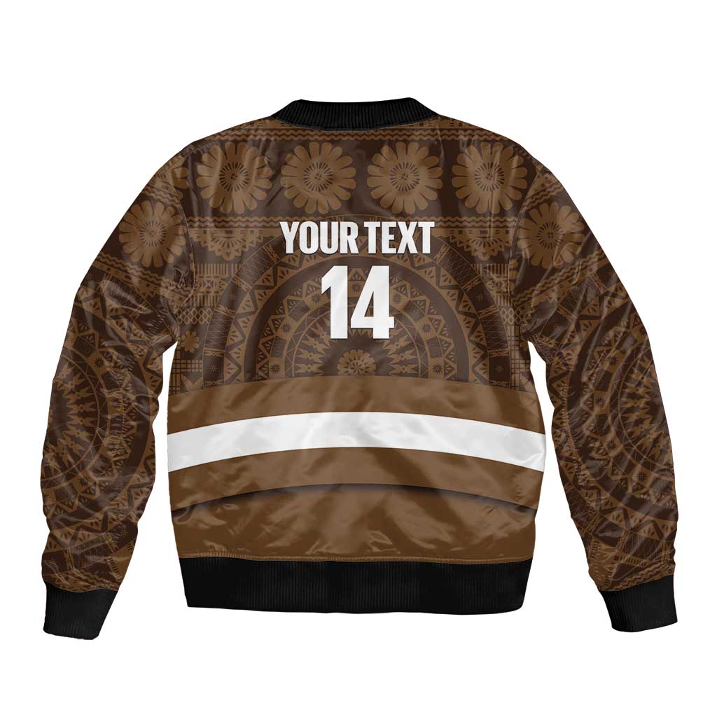 Bula Fiji Football Custom Sleeve Zip Bomber Jacket One Vanua One Team Tapa Pattern