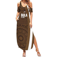 Bula Fiji Football Custom Summer Maxi Dress One Vanua One Team Tapa Pattern