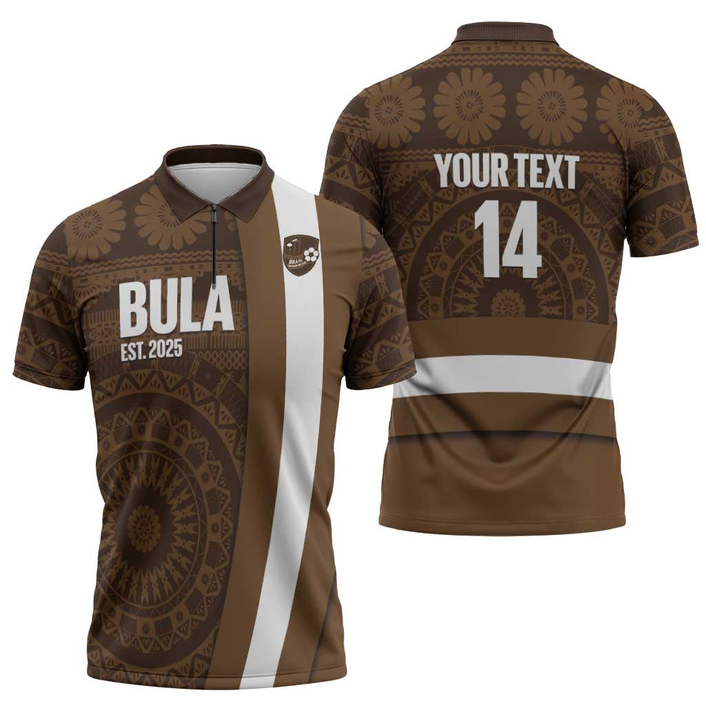 Bula Fiji Football Custom Zipper Polo Shirt One Vanua One Team Tapa Pattern