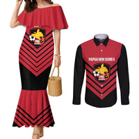 Hekari Papua New Guinea Football Custom Couples Matching Mermaid Dress and Long Sleeve Button Shirt Go PNG Red Army LT14 Red - Polynesian Pride