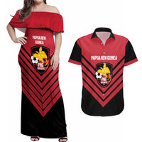 Hekari Papua New Guinea Football Custom Couples Matching Off Shoulder Maxi Dress and Hawaiian Shirt Go PNG Red Army LT14 Red - Polynesian Pride