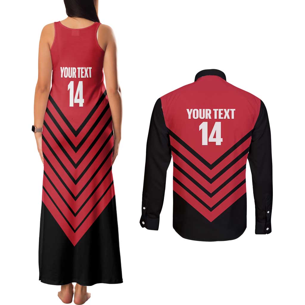 Hekari Papua New Guinea Football Custom Couples Matching Tank Maxi Dress and Long Sleeve Button Shirt Go PNG Red Army LT14 - Polynesian Pride