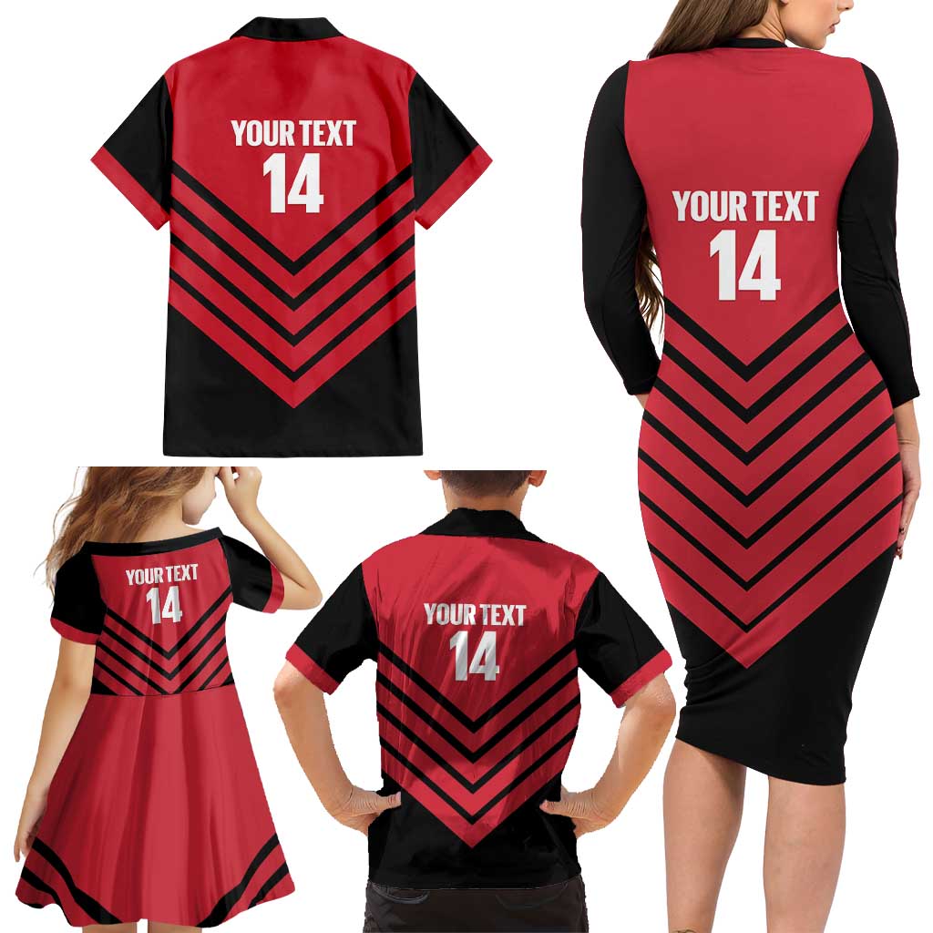 Hekari Papua New Guinea Football Custom Family Matching Long Sleeve Bodycon Dress and Hawaiian Shirt Go PNG Red Army LT14 - Polynesian Pride