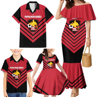 Hekari Papua New Guinea Football Custom Family Matching Mermaid Dress and Hawaiian Shirt Go PNG Red Army LT14 - Polynesian Pride