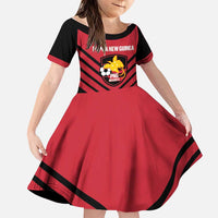 Hekari Papua New Guinea Football Custom Family Matching Off Shoulder Maxi Dress and Hawaiian Shirt Go PNG Red Army LT14 Daughter's Dress Red - Polynesian Pride