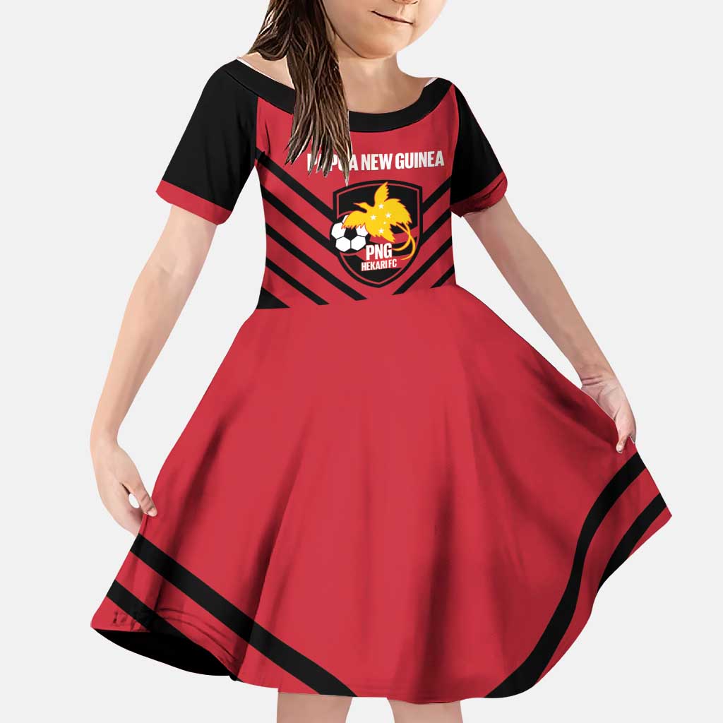 Hekari Papua New Guinea Football Custom Family Matching Puletasi and Hawaiian Shirt Go PNG Red Army LT14 Daughter's Dress Red - Polynesian Pride