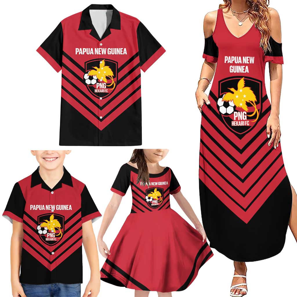 Hekari Papua New Guinea Football Custom Family Matching Summer Maxi Dress and Hawaiian Shirt Go PNG Red Army LT14 - Polynesian Pride