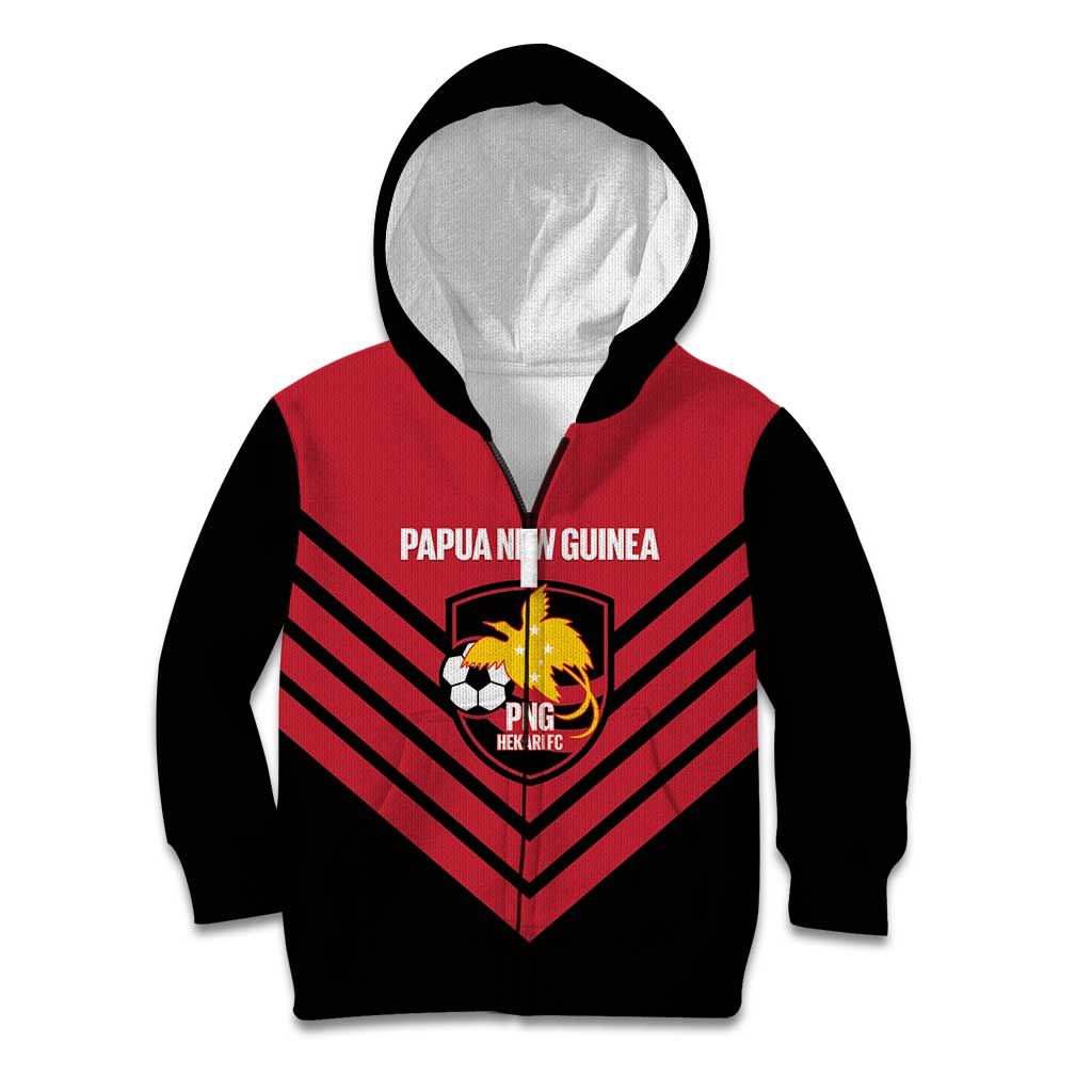 Hekari Papua New Guinea Football Custom Kid Hoodie Go PNG Red Army LT14 Zip Hoodie Red - Polynesian Pride