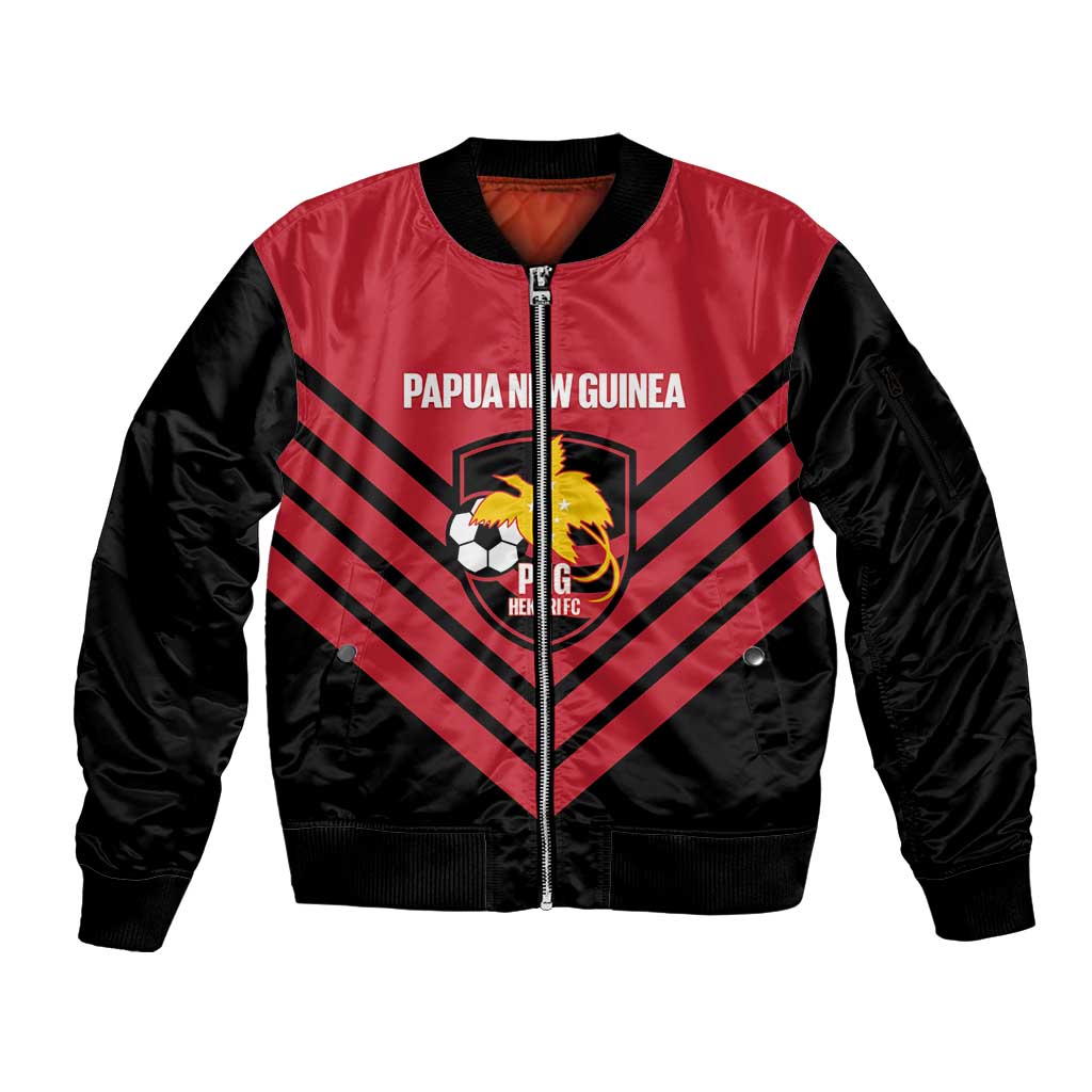 Hekari Papua New Guinea Football Custom Sleeve Zip Bomber Jacket Go PNG Red Army