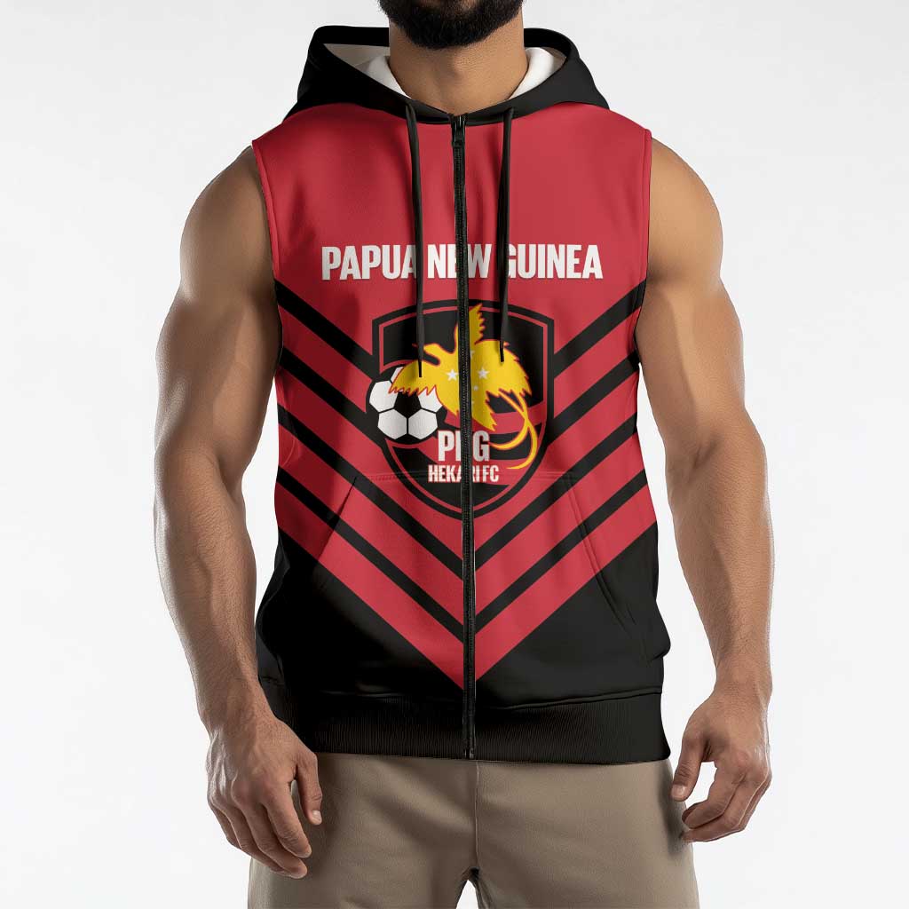 Hekari Papua New Guinea Football Custom Sleeveless Zip Hoodie Go PNG Red Army LT14 - Polynesian Pride
