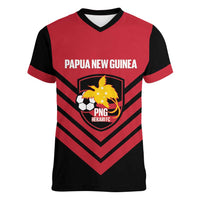 Hekari Papua New Guinea Football Custom Women V-Neck T-Shirt Go PNG Red Army LT14 Female Red - Polynesian Pride