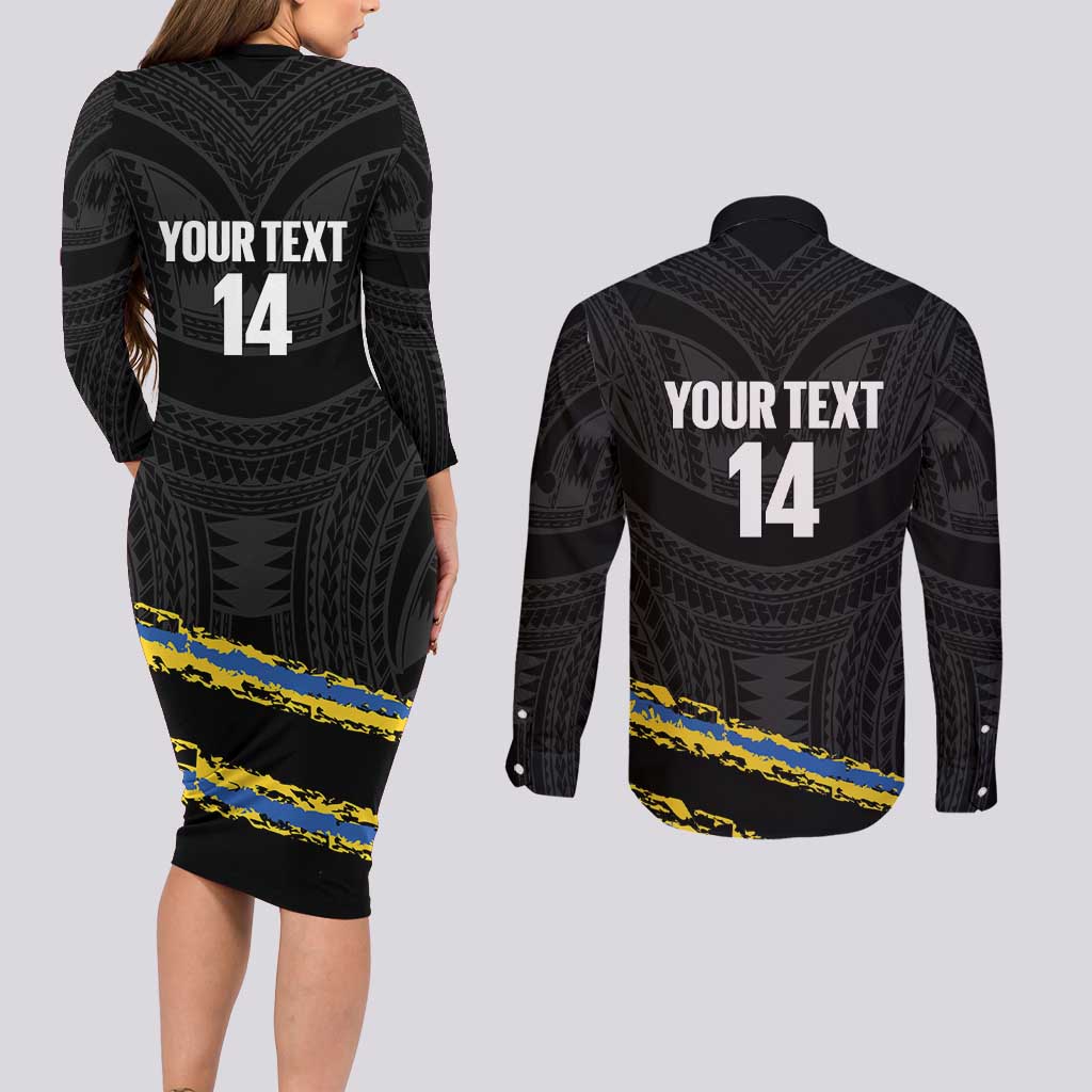 Kings Solomon Islands Football Custom Couples Matching Long Sleeve Bodycon Dress and Long Sleeve Button Shirt Come On Solomons Polynesian Grunge Style LT14 - Polynesian Pride
