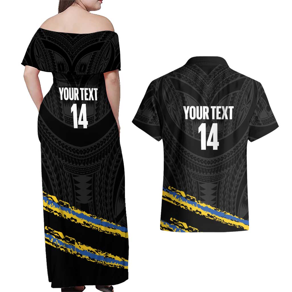 Kings Solomon Islands Football Custom Couples Matching Off Shoulder Maxi Dress and Hawaiian Shirt Come On Solomons Polynesian Grunge Style LT14 - Polynesian Pride