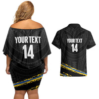 Kings Solomon Islands Football Custom Couples Matching Off Shoulder Short Dress and Hawaiian Shirt Come On Solomons Polynesian Grunge Style LT14 - Polynesian Pride