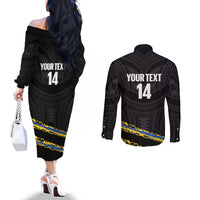 Kings Solomon Islands Football Custom Couples Matching Off The Shoulder Long Sleeve Dress and Long Sleeve Button Shirt Come On Solomons Polynesian Grunge Style LT14 - Polynesian Pride