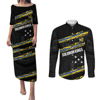 Kings Solomon Islands Football Custom Couples Matching Puletasi and Long Sleeve Button Shirt Come On Solomons Polynesian Grunge Style