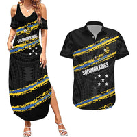 Kings Solomon Islands Football Custom Couples Matching Summer Maxi Dress and Hawaiian Shirt Come On Solomons Polynesian Grunge Style LT14 Black - Polynesian Pride