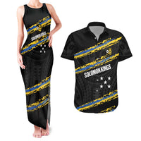 Kings Solomon Islands Football Custom Couples Matching Tank Maxi Dress and Hawaiian Shirt Come On Solomons Polynesian Grunge Style LT14 Black - Polynesian Pride