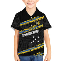 Kings Solomon Islands Football Custom Family Matching Mermaid Dress and Hawaiian Shirt Come On Solomons Polynesian Grunge Style LT14 Son's Shirt Black - Polynesian Pride