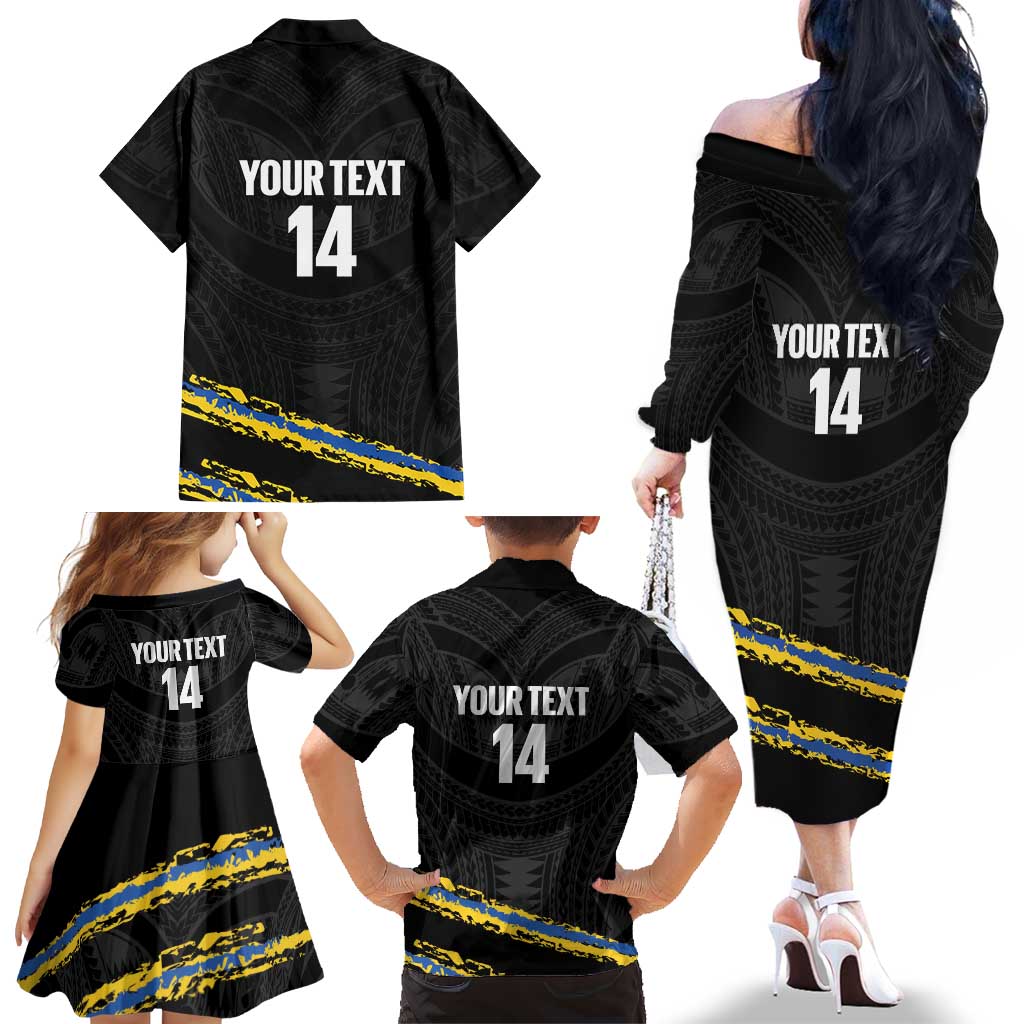 Kings Solomon Islands Football Custom Family Matching Off The Shoulder Long Sleeve Dress and Hawaiian Shirt Come On Solomons Polynesian Grunge Style LT14 - Polynesian Pride