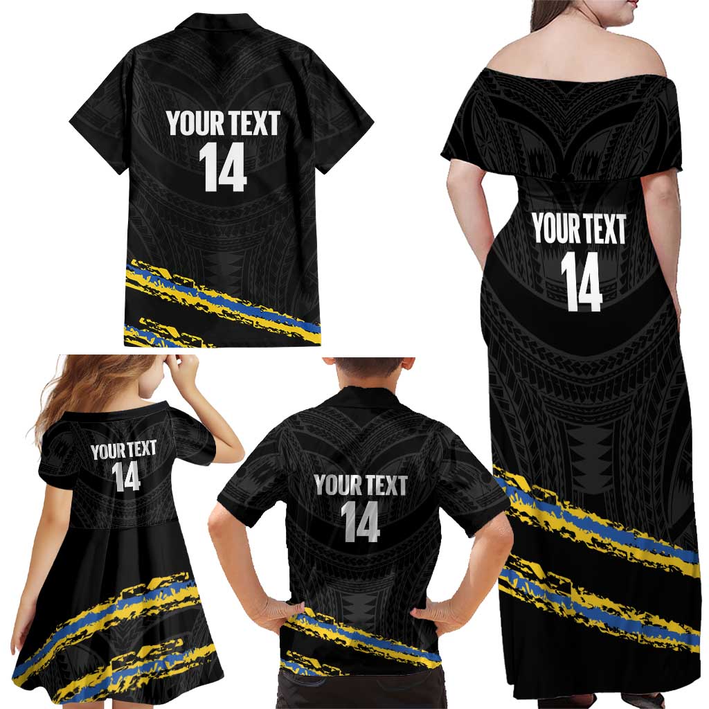 Kings Solomon Islands Football Custom Family Matching Off Shoulder Maxi Dress and Hawaiian Shirt Come On Solomons Polynesian Grunge Style LT14 - Polynesian Pride
