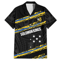 Kings Solomon Islands Football Custom Family Matching Off Shoulder Maxi Dress and Hawaiian Shirt Come On Solomons Polynesian Grunge Style LT14 Dad's Shirt - Short Sleeve Black - Polynesian Pride