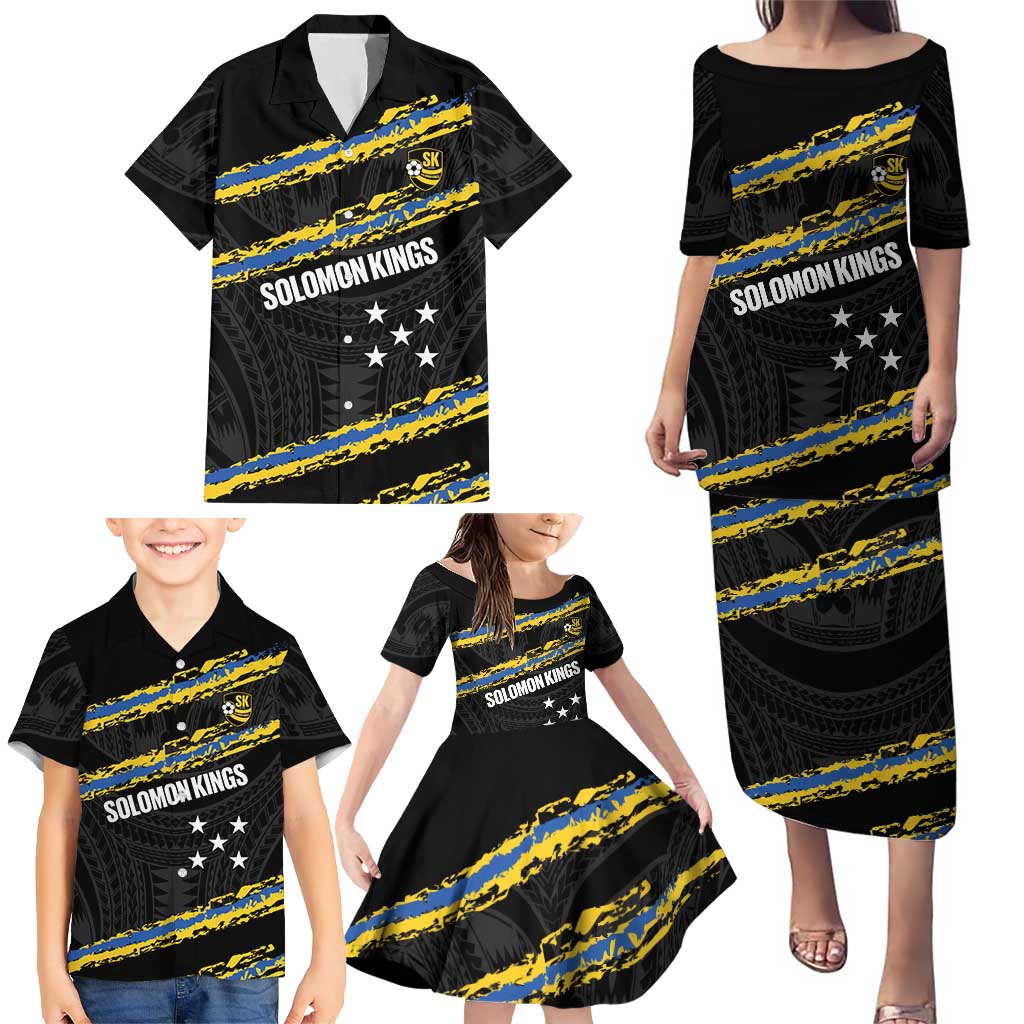 Kings Solomon Islands Football Custom Family Matching Puletasi and Hawaiian Shirt Come On Solomons Polynesian Grunge Style