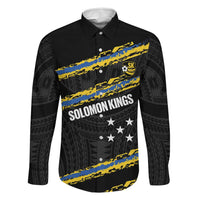 Kings Solomon Islands Football Custom Family Matching Short Sleeve Bodycon Dress and Hawaiian Shirt Come On Solomons Polynesian Grunge Style LT14 Dad's Shirt - Long Sleeve Black - Polynesian Pride