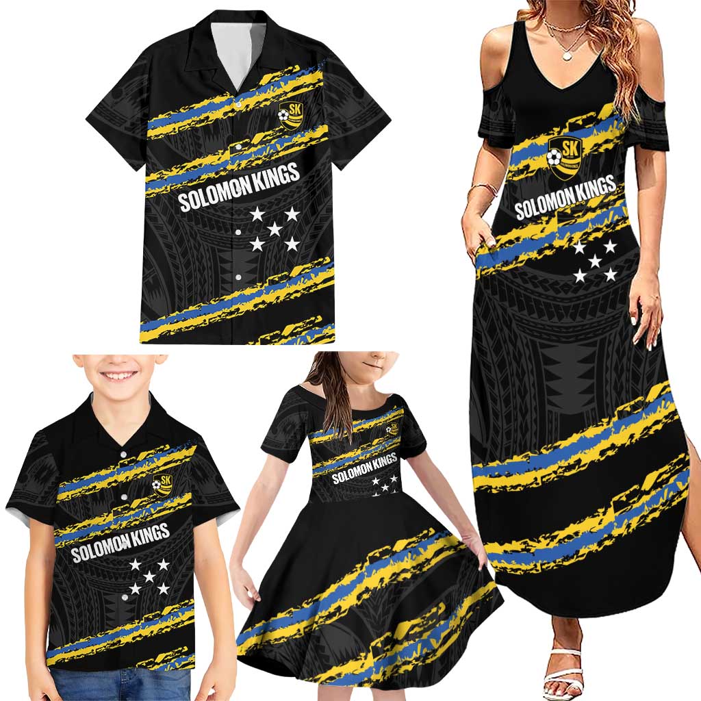 Kings Solomon Islands Football Custom Family Matching Summer Maxi Dress and Hawaiian Shirt Come On Solomons Polynesian Grunge Style