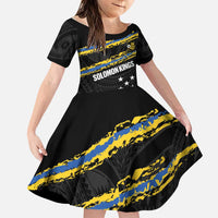 Kings Solomon Islands Football Custom Family Matching Tank Maxi Dress and Hawaiian Shirt Come On Solomons Polynesian Grunge Style LT14 Daughter's Dress Black - Polynesian Pride